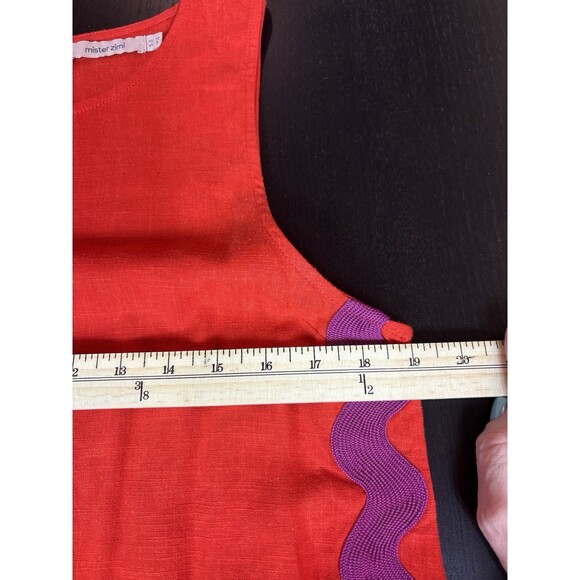 Mister Zimi Margot Maxi Dress Bright Red Purple Rhubarb Rick Rack Trim 8 Linen - Picture 7 of 11